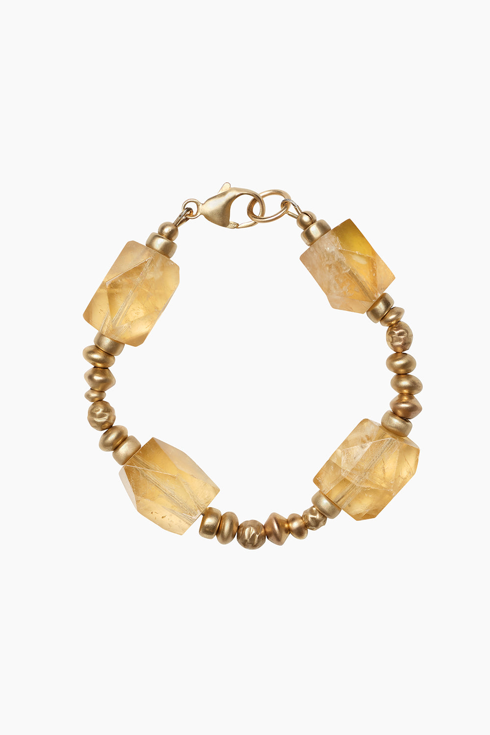 Amulet Bracelet made of honey calcite beads and 14k gold-filled accents.
