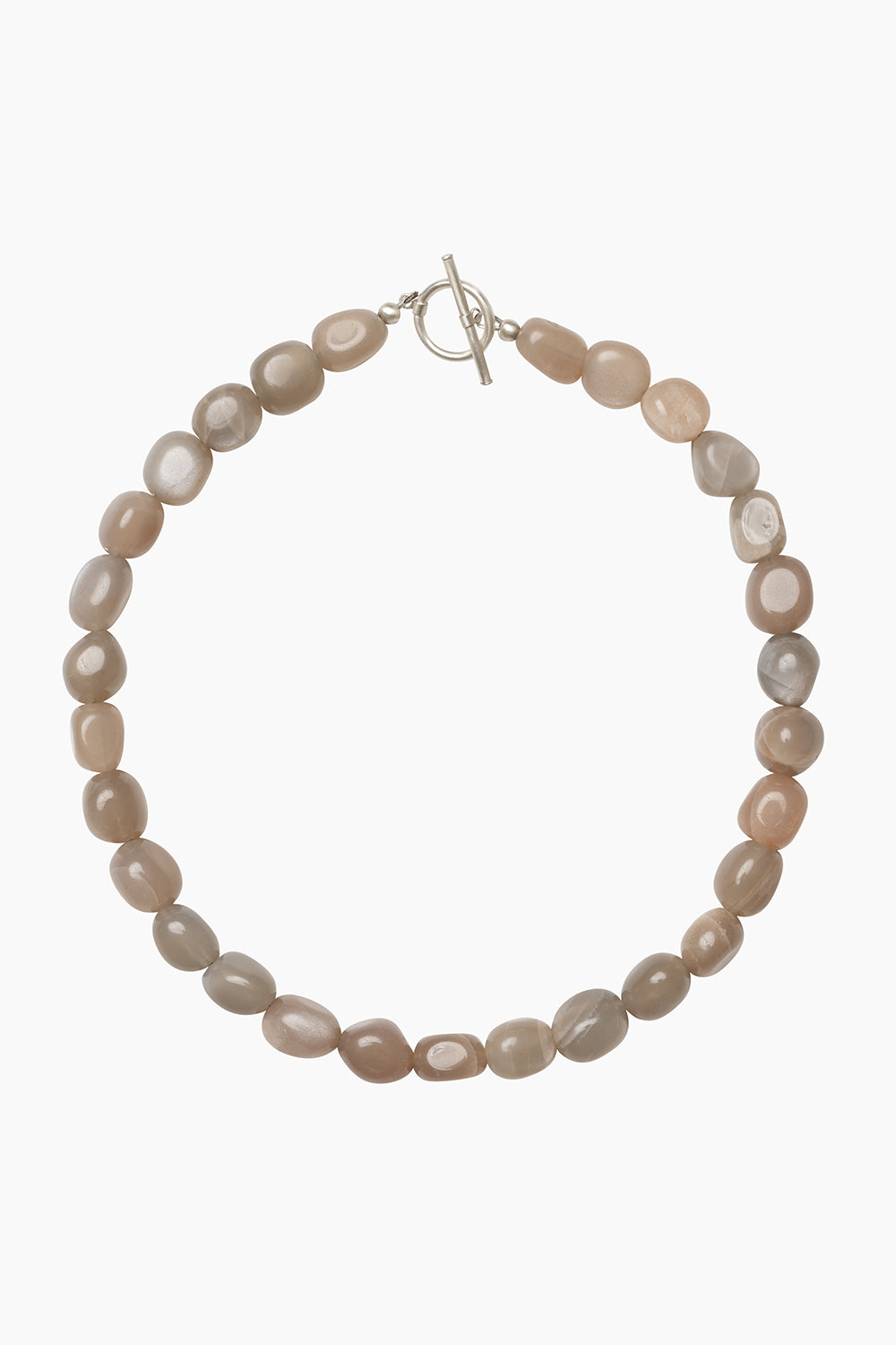 The Echo Necklace — moonstone bead necklace photographed on white background