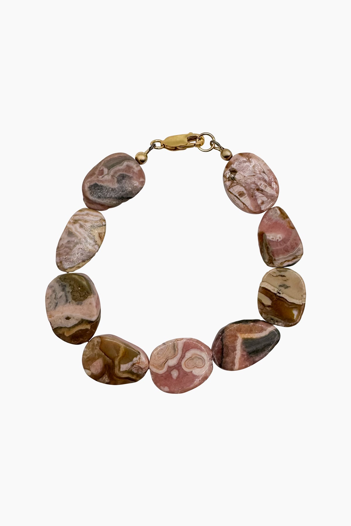 Chunky Ocean Jasper bracelet with a gold-filled clasp. Rich colors and organic textures inspired by nature's untamed beauty, highlighting its natural patterns.