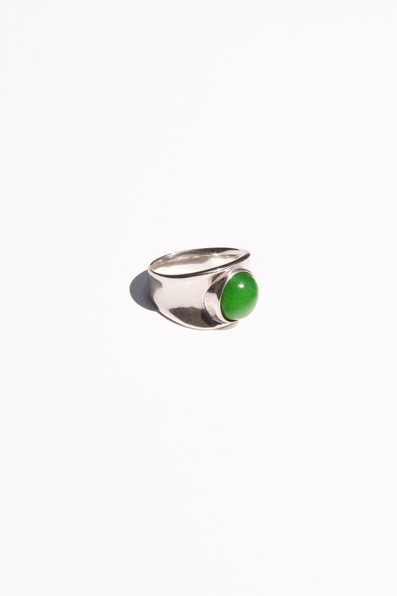 The Devon ring has a Nephrite Jade stone set in solid .925 Sterling Silver.